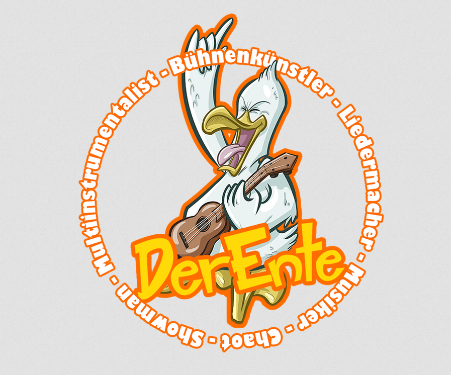 Logo des Künstlers, Darstellung einer Ente mit Gitarre